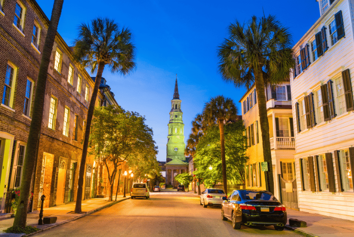 street view of downtown charleston and historic charleston homes